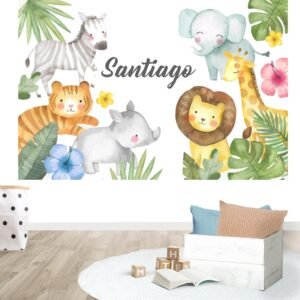 Mural Jungla Watercolor (Nombre personalizado)