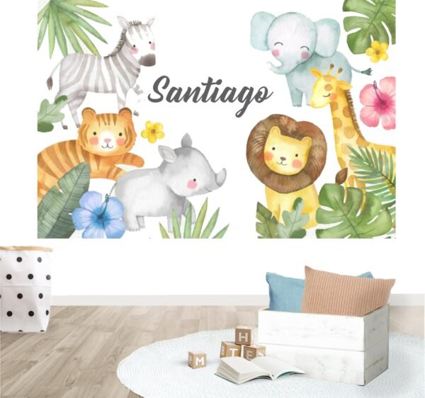 Mural Jungla Watercolor (Nombre personalizado)
