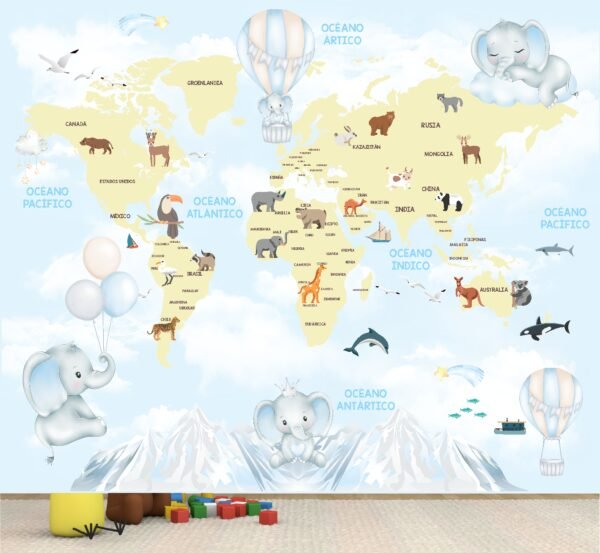 Mural Mapamundi Elefantes(Valor por M2)